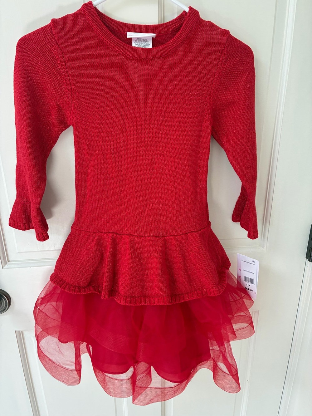 Bonnie Jean Red Knit Peplum Party Dress with Tulle Skirt 6X NWT
